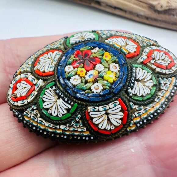 Vintage Italian Micro Mosaic Floral Brooch - Picture 3 of 6